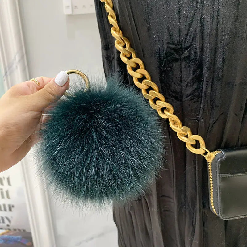 2024 Fluffy Real Fox Fur Ball Poms Keychain For Women Luxury Pompom Keyring Accessories Bag Decoration Emo Trinket Jewelry Gifts