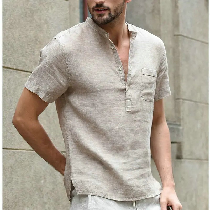 High Quality New Men'S Linen V Neck Bandage T Shirts Male Solid Color Long Sleeves Casual Cotton Linen Tshirt Tops