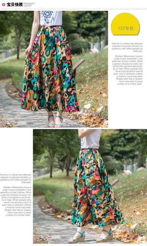 Fashion Summer Cotton Linen Women Skirt Saia Casual Vintage y2k Print Long Skirts Woman Clothes Bohemian Faldas Maxi Bottom Jupe - reetell