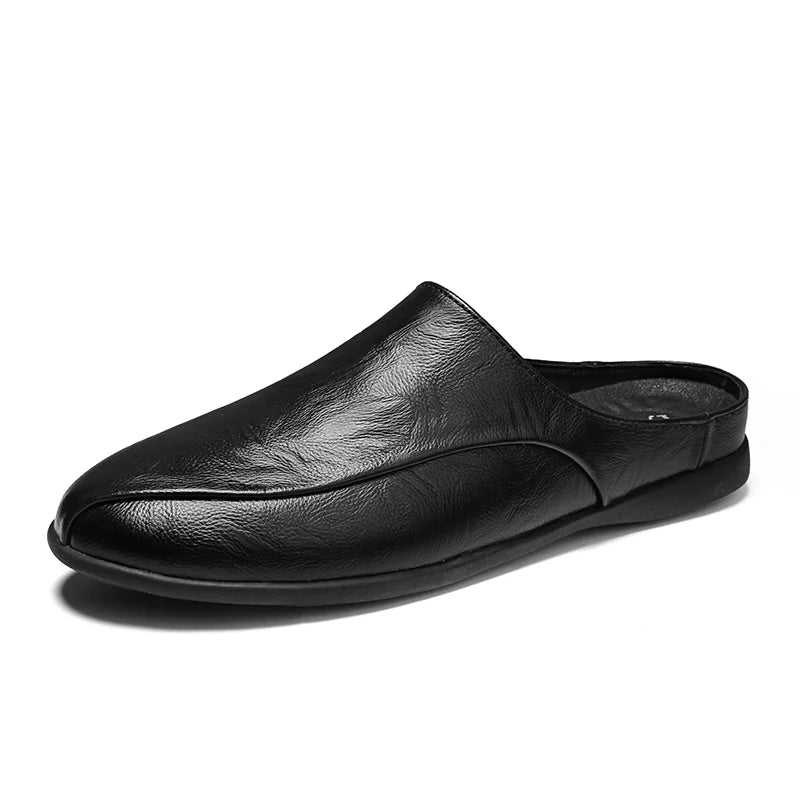 Summer Men Shoes Casual Fashion Mens Loafers Genuine Leather Half Slipper Breathable Slip on Lazy Driving Shoes Men