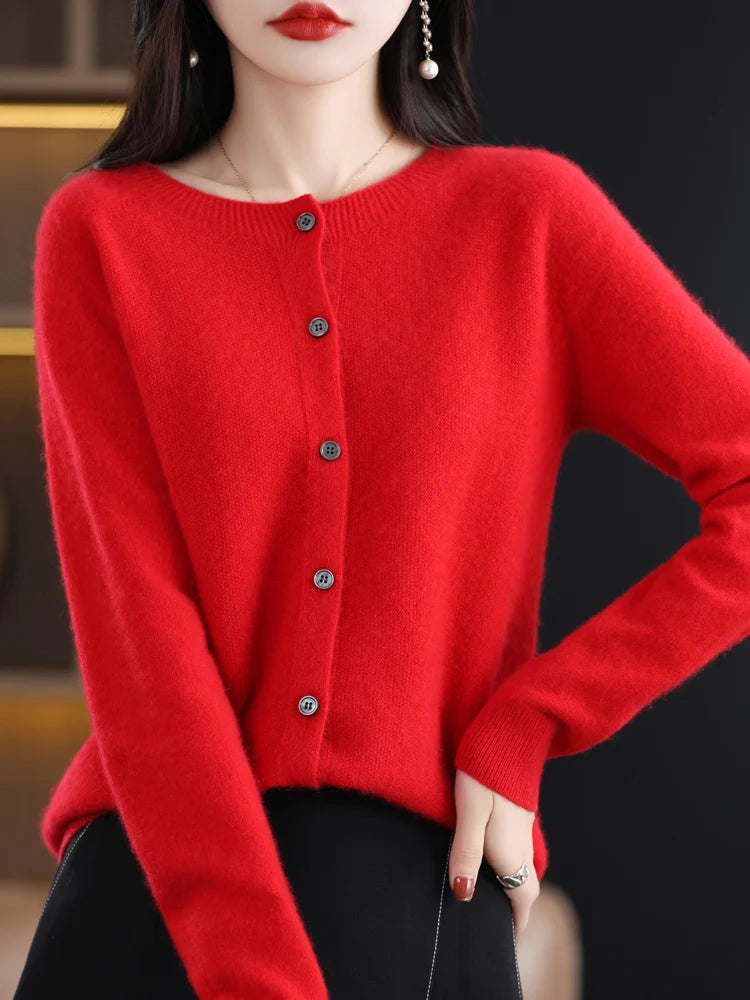 High Quality Round Neck Long Sleeve Cashmere 100% Merino Wool Pullover Women Sweater Coat Top - reetell