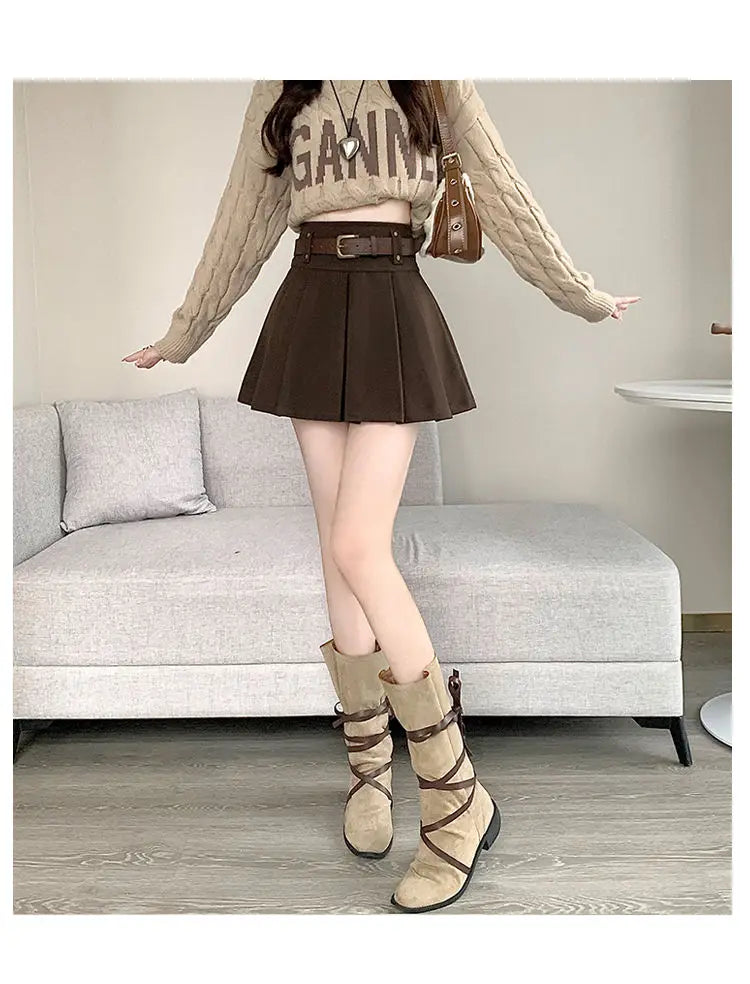 Casual Solid Color High Waist Pleated Fashion Loose Femme A-line Skirt Sweet 2023 New Black Spring Autumn Thin Women's Clothing - reetell