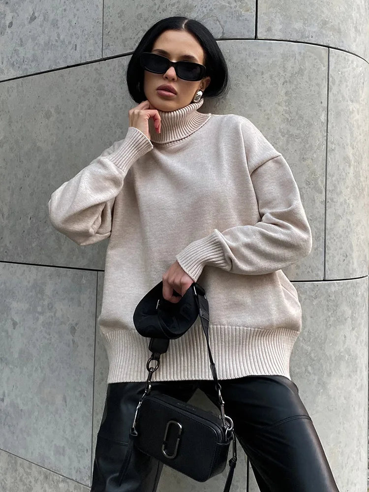 Women's Thick Sweaters Oversize Turtleneck Women Winter Warm White Pullovers Knitted High Neck Oversized Sweater For Women Tops - reetell