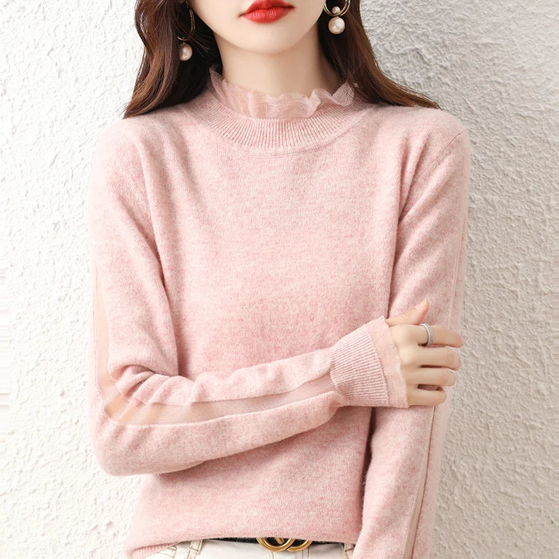 Lace collar Cashmere Elegant Women Sweater Knitted  Pullovers  Loose Soft Female Knitwear Jumper - reetell