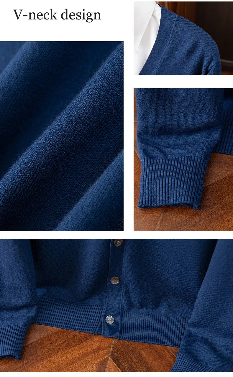 Cashmere Sweater Autumn Winter Warm Men's Casual Woollen Cardigan Sweater Thickened Solid Color V-neck Coat - reetell