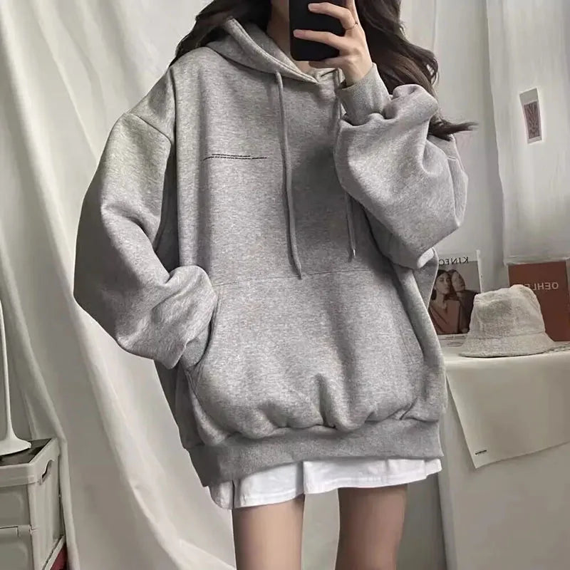 100% Cotton Letter Print Loose Sweatshirt Women Autumn Korean Oversized Lazy Style Casual Hoodie Harajuku All Match Streetwear - reetell