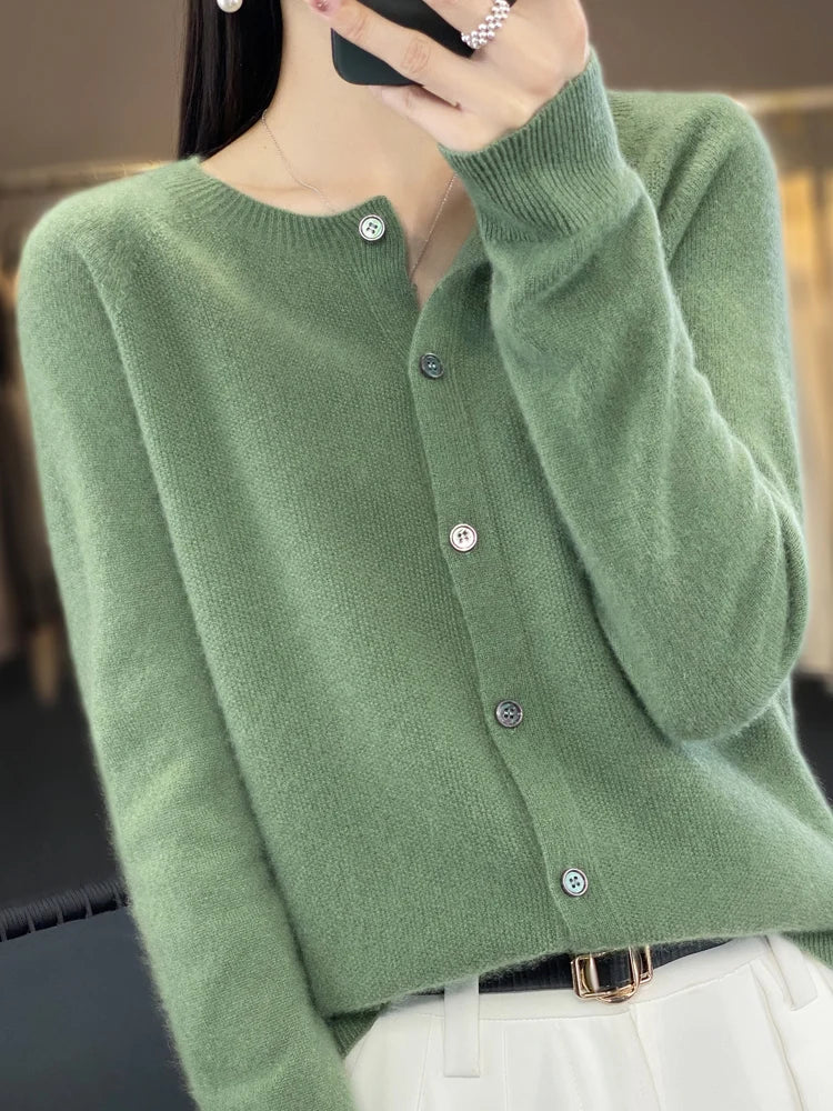 High Quality Round Neck Long Sleeve Cashmere 100% Merino Wool Pullover Women Sweater Coat Top - reetell