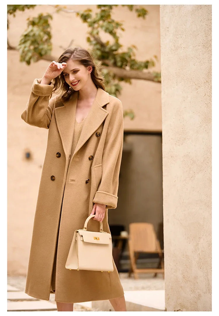 Women's Coat Double-sided 10% Cashmere 90% Wool Women's Long Coat Jacket, 2024 Winter New Long Cashmere Coat Women - reetell