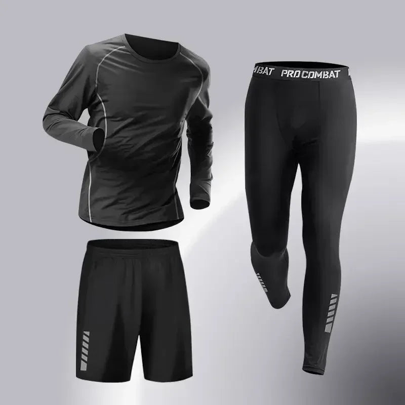 Fashion 3-5 PCS Mens Running Sportswear Set Fitness Jogging Compression Tracksuit Suit Training Sports Clothes Dry Fit Leggings