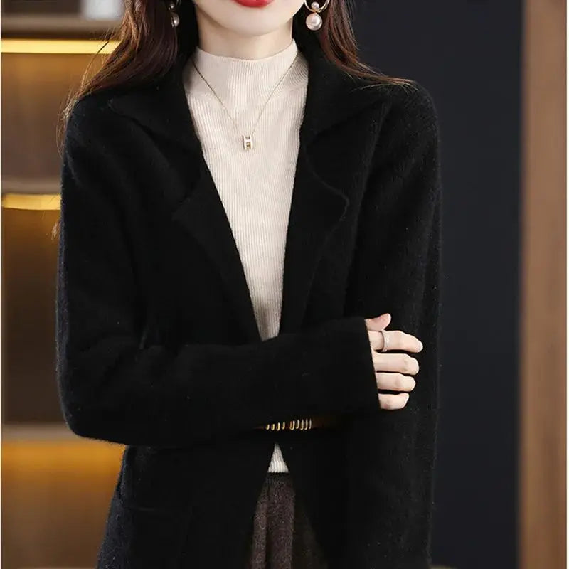 Limiguyue Wool Cashmere Sweater Long  Jacket Turn Down Collar Knit Cardigan Women Winter Autumn Soft Warm Knitwear Coat E329 - reetell