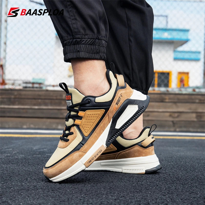 Baasploa Men Casual Waterproof Running Shoes Fashion Leather Skateboard Shoes Non-slip Wear-resistant Male Sport Shoes New - reetell