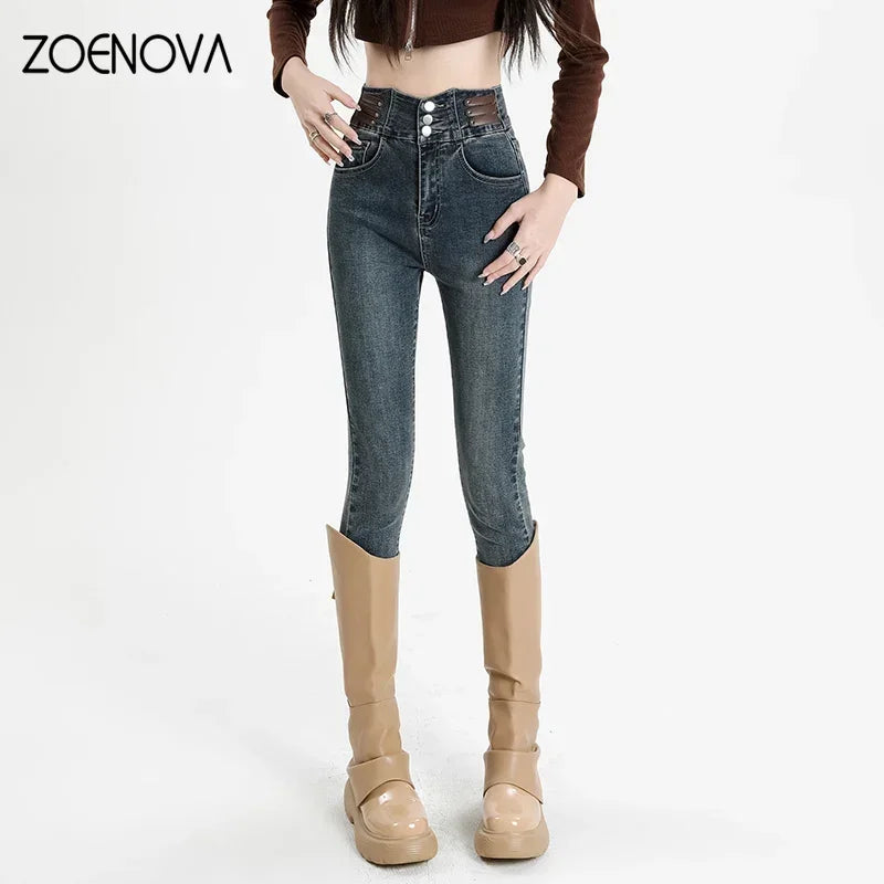 ZOENOVA Woman Jeans Vintage High Waist Women Skinny Pencil  Slim Stretch Denim Pants Tight Trousers 2023 Pant Y2K Korean Fashion - reetell