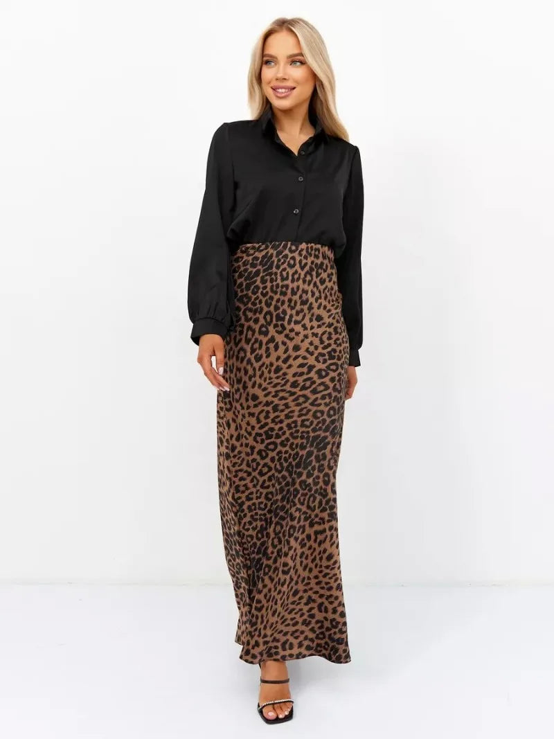 Sexy Leopard Print Long Skirts For Women 2024 Summer Fashion Vintage Women's Satin Maxi Skirt Female High Waist A-Line Skirt - reetell