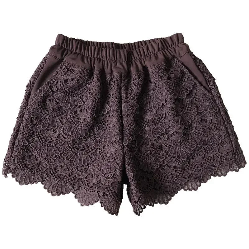 Lace Shorts Women Spring Autumn High Waist Shorts Elastic Wide Leg Short Shorts Black / White Ladies Sexy Short Feminino Q2248 - reetell