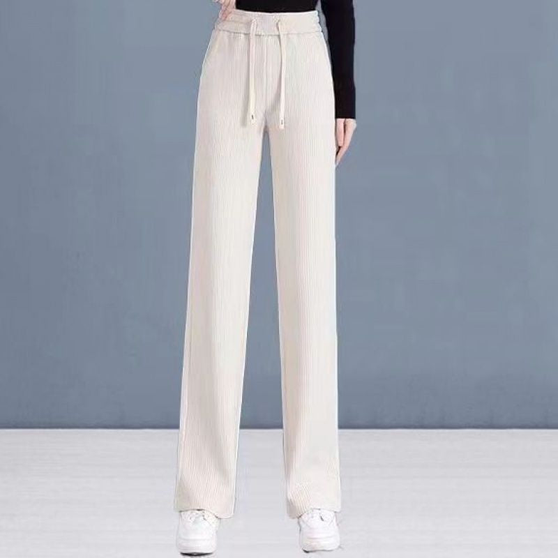 Women's Straight strappy trousers Drapey Corduroy High-waisted loose slimming Wide-Leg Pants  Spring Autumn cotton velvet pants - reetell