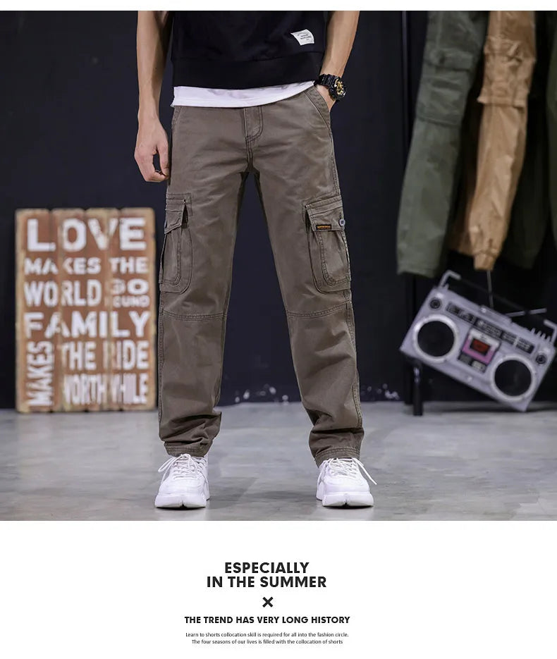 KSTUN 2024 Autumn Cargo Pants Multi-pockets Straight Cut 100% Cotton Overalls Outdoor Man Trousers Tactical Casual Pants