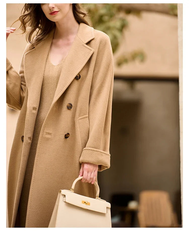 Women's Coat Double-sided 10% Cashmere 90% Wool Women's Long Coat Jacket, 2024 Winter New Long Cashmere Coat Women - reetell