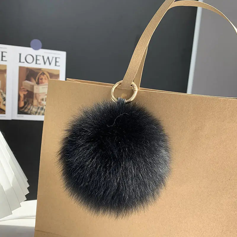 2024 Fluffy Real Fox Fur Ball Poms Keychain For Women Luxury Pompom Keyring Accessories Bag Decoration Emo Trinket Jewelry Gifts