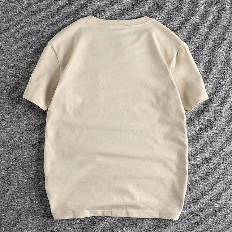 Simple Design Cotton Pocket Washed T-Shirt for Men: Basic Style with Pure Color and Short Sleeves - reetell