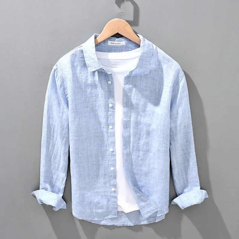 Linen Shirt Men's Seasonal Long Sleeved Top Korean Linen Breathable Shirt Oversized Loose Fitting Men's Clothing