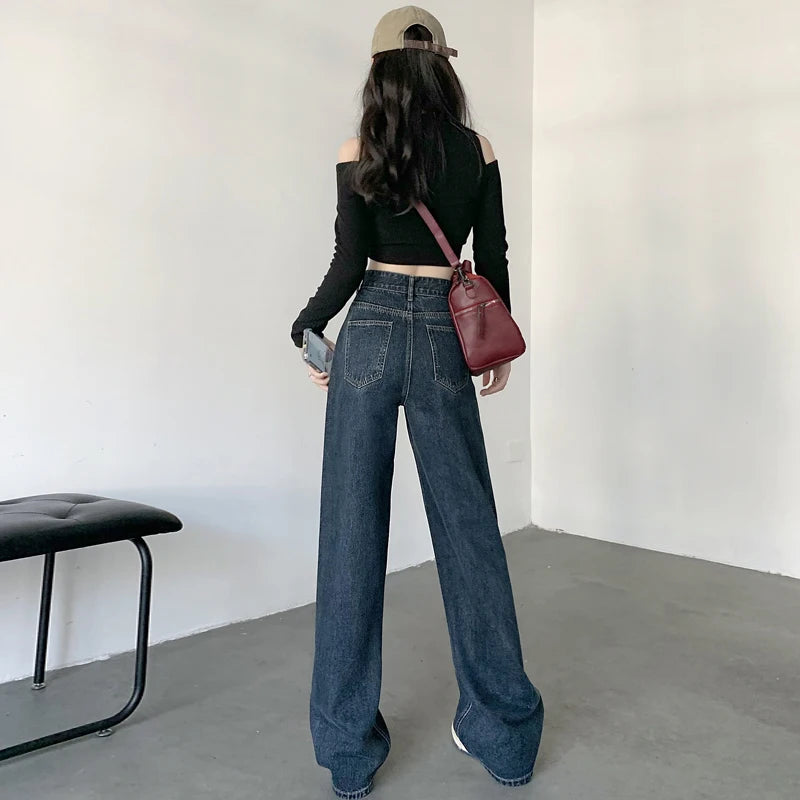 ZOENOVA High Waisted Jeans Y2K Fashion Women Clothing Blue Black Straight Leg Denim Pants Trousers Mom Jean Baggy Trousers Tall - reetell