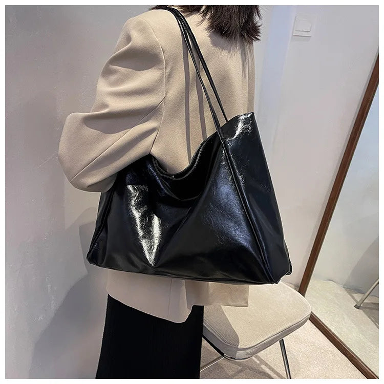 Women Tote Bag Fashion Underarm Pouch Large Capacity Soft Pu Leather Shoulder Bag Retro Crossbody Bag Casual Portable Bucket Bag