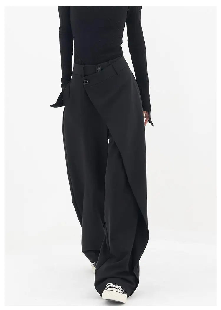 HOUZHOU Women Wide Suit Pants High Waist Gothic Japanese Style Baggy Black Trousers Irregular Straight Pants Casual Streetwear - reetell