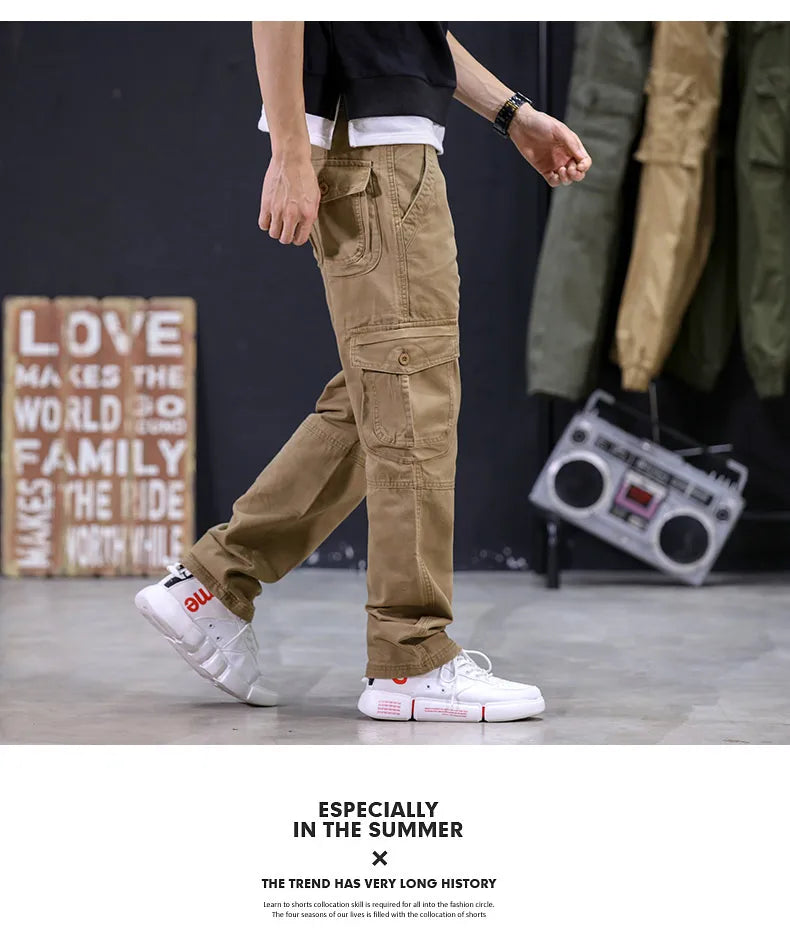 KSTUN 2024 Autumn Cargo Pants Multi-pockets Straight Cut 100% Cotton Overalls Outdoor Man Trousers Tactical Casual Pants