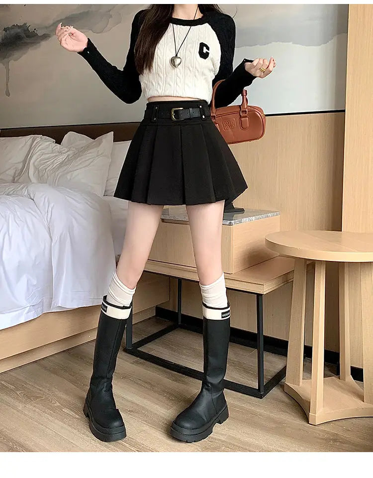 Casual Solid Color High Waist Pleated Fashion Loose Femme A-line Skirt Sweet 2023 New Black Spring Autumn Thin Women's Clothing - reetell