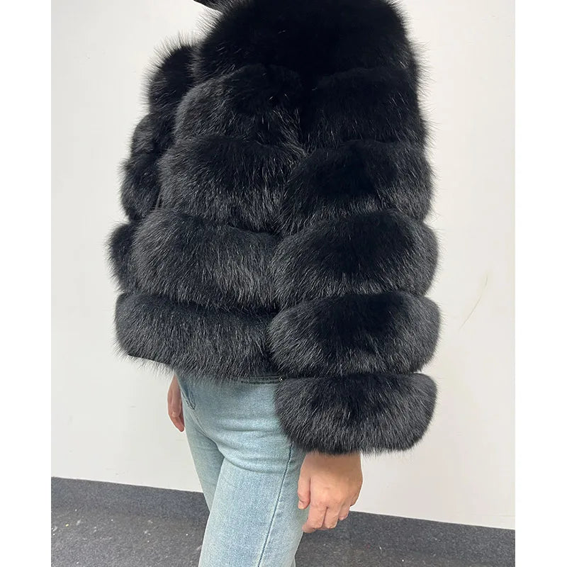 2024 Black Natural Real Fox Fur Coat Women Winter Warm Luxury Fur Jacket Detachable Long Sleeve Female Vest Furry clothing - reetell