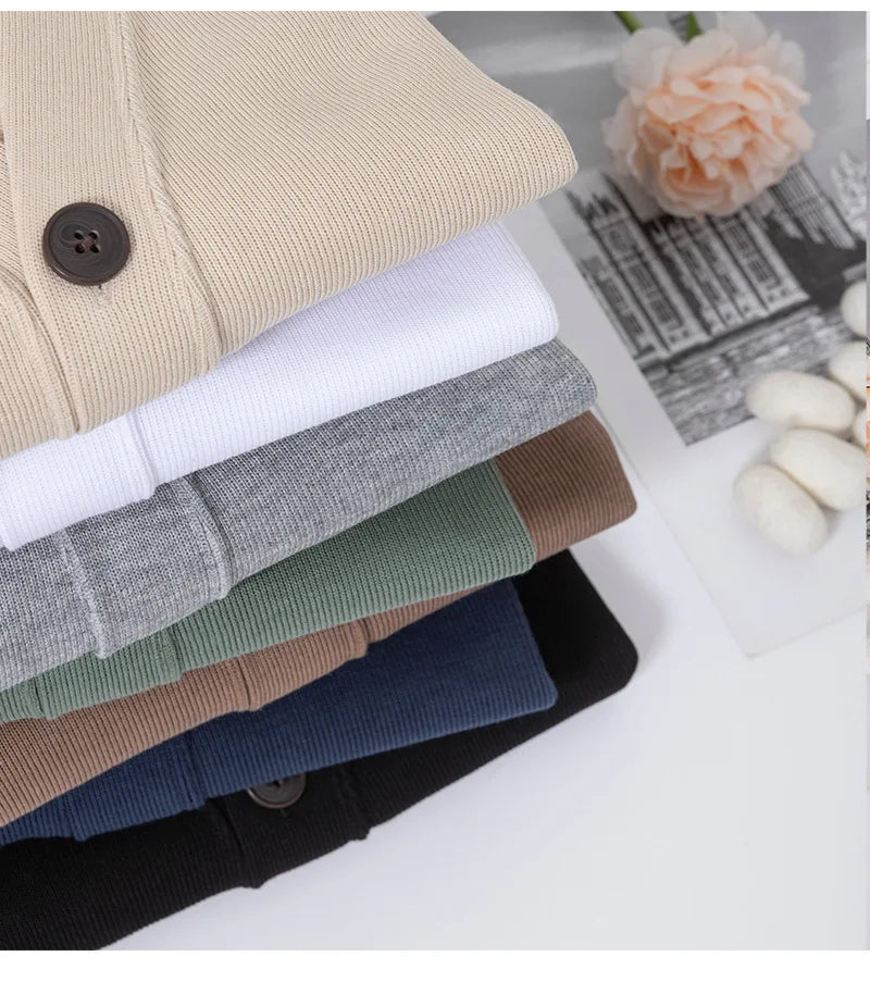 BROWON New Knitted Sweater Cardigan Men 2024 Autumn Solid Casual Man Clothes Korean Fashion 80% Cotton V-Neck Collar Sweater Men - reetell