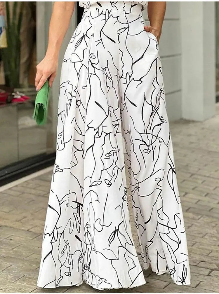 Women's Elegant Waist Halter Jumpsuit Casual Print Tie Sleeveless Wide Leg Long Pant Summer Clothing - reetell