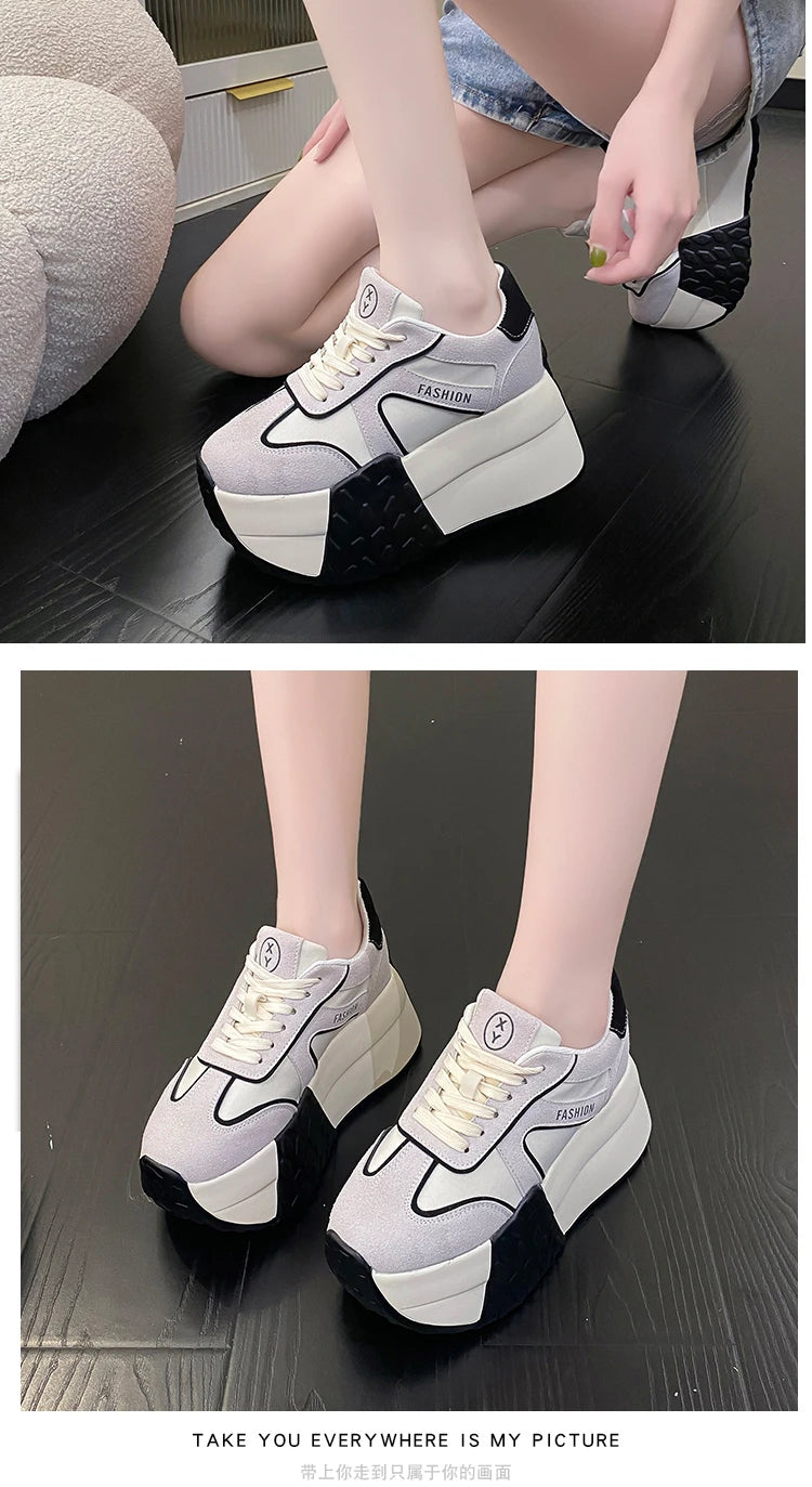 2023 Women Platform Sneakers New Autumn Breathable Wedges Casual Shoes 9CM High Heels Thick Sole Sneakers Woman Deportivas Mujer - reetell