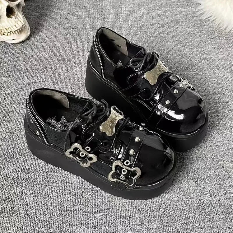 Punk Metal Chain Chunky Platform Ankle Boots Women 2024 Winter Y2K Thick Bottom Denim Boots Woman Black Gothic Lolita Shoes