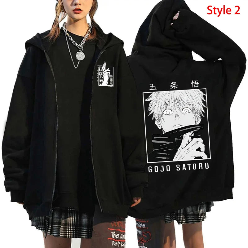 Autumn Zip Up Jacket Anime Satoru Gojo Printing Zippered Hoodie Streetwear Men Women Sweatshirts Harajuku Unisex Casual Clothing - reetell