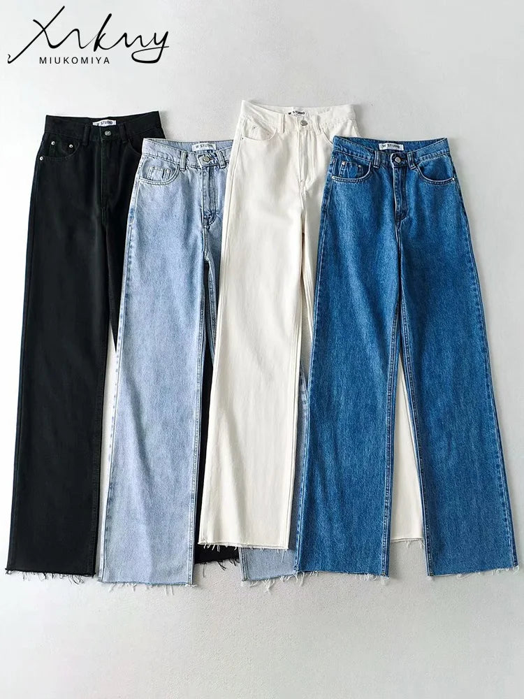 MiuKoMiYa Straight Jeans Women High Waist Streetwear Light Blue Boyfriend Denim Pants Ladies Wide Leg White Jeans For Women 2023 - reetell