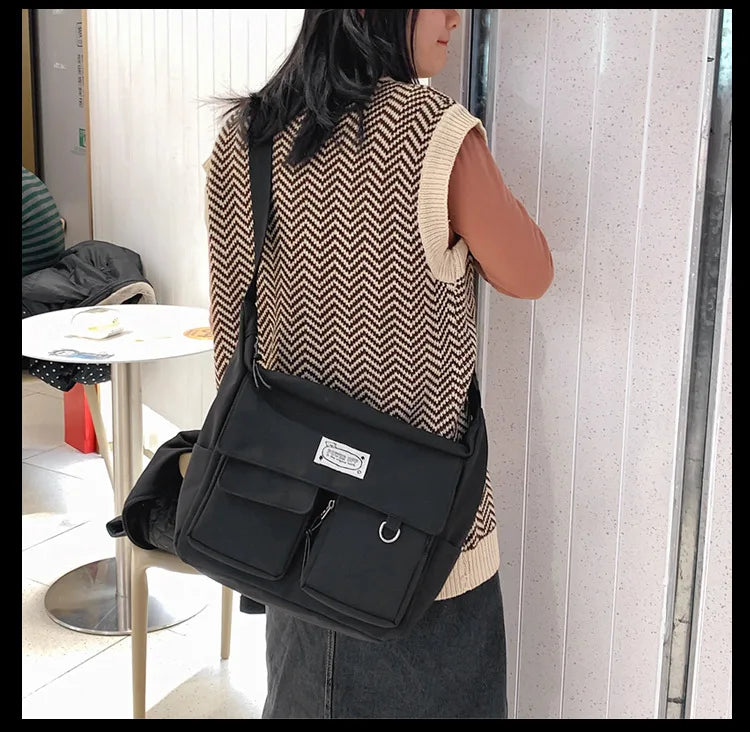 Korean Ulzzang Messenger Bag Women New 2023 Nylon Bags Multipockets Crossbody Bags For Women School Book Shoulder Bag Girls Sac - reetell