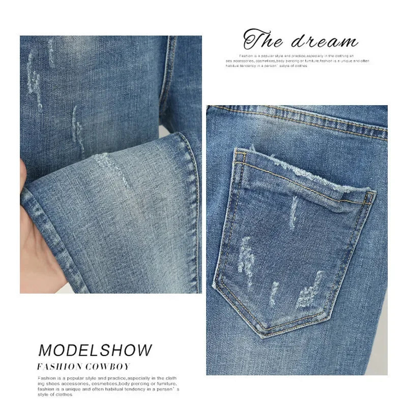 XL-6XL Plus Size jeans for Women Mom Jeans Woman Elastic High Waist Blue BaggyJeans Denim Ripped Jeans Female Harem Pants - reetell