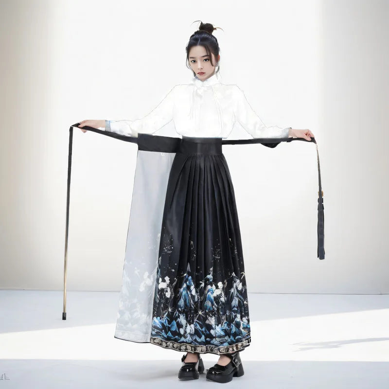 Vintage Maxi Chinese Style Horse Face Skirts for Women Saia One-piece Long Hanfu Pleated Skirt Woman Clothing Faldas Harajuku - reetell