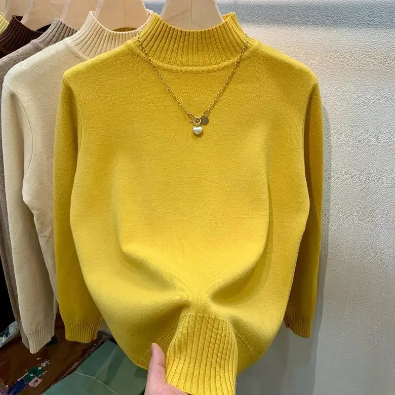 Candy Color Half Turtleneck Sweater Pullover Women Fall Winter Slim Soft Knitwear Jumper Korean Casual Warm Knit Long Sleeve Top - reetell