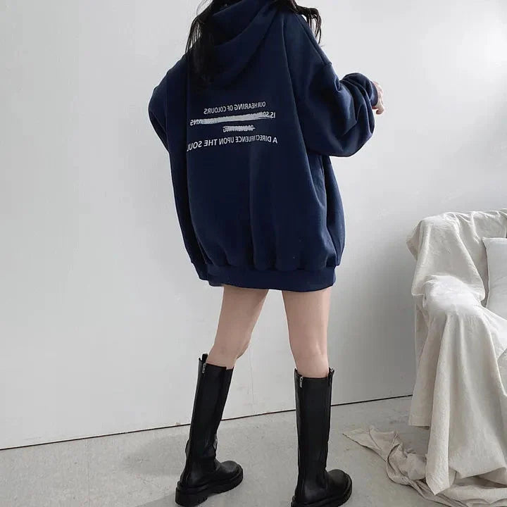 2024 Autumn Minimalist Long Sleeve Women Oversize Hoodies Korea Style Funny Printing Loose Pullovers Y2K Female Clothing Tops - reetell