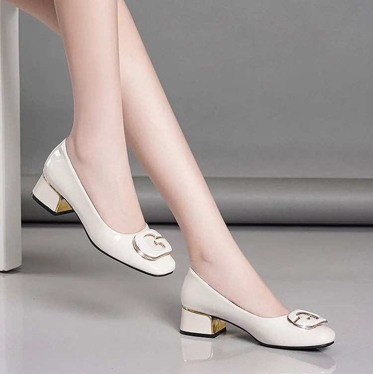 Red Women's Summer Footwear Round Toe with Medium Heels Square White Kawaii Shoes for Woman 2024 Cute Stylish Casual Chic Point