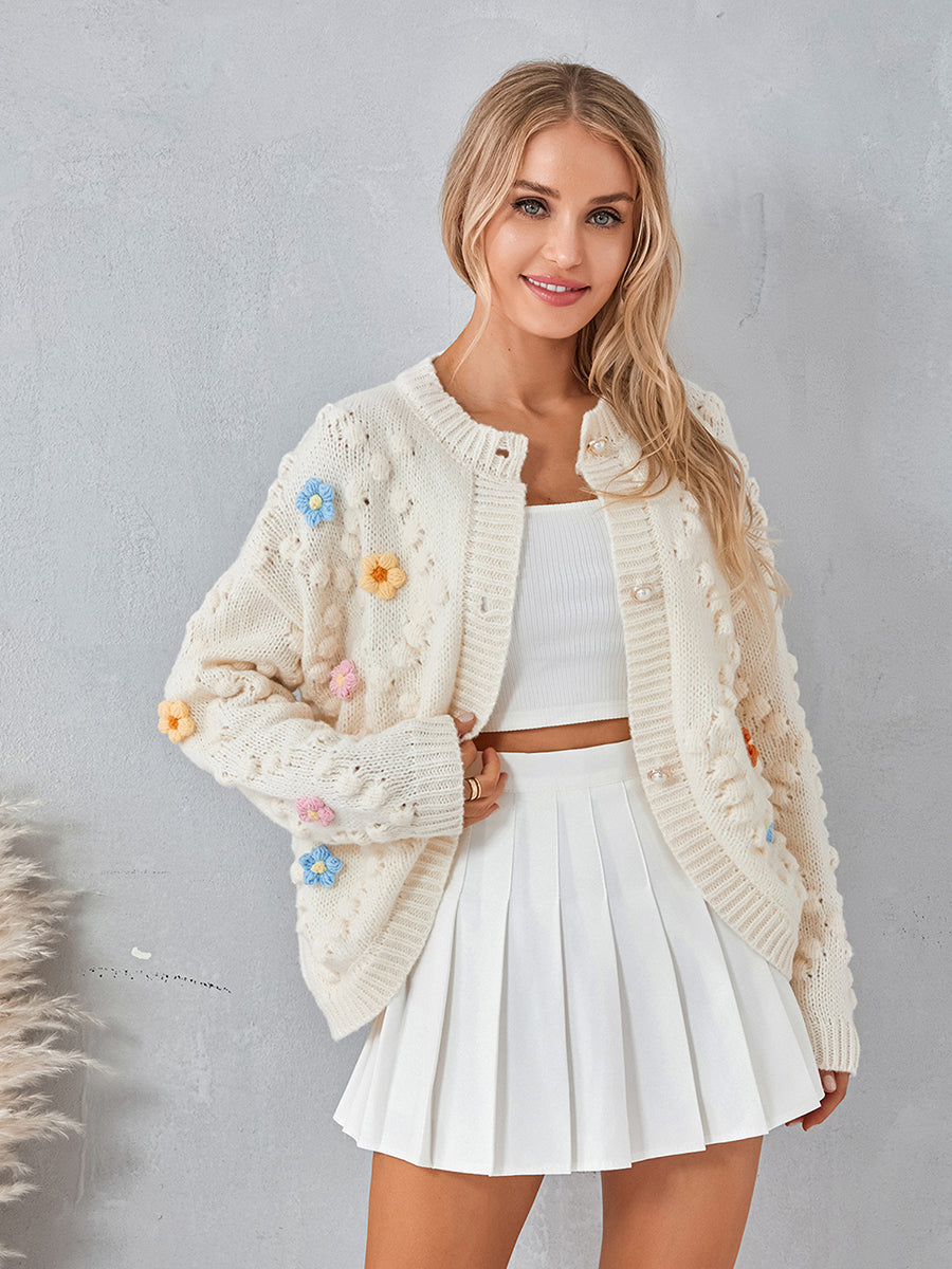 Womens Y2k Cardigan Sweaters 3D Flower Crochet Knitted Bolero Shrug Top Aesthetic Kawaii 90s Jacket Back to College - reetell