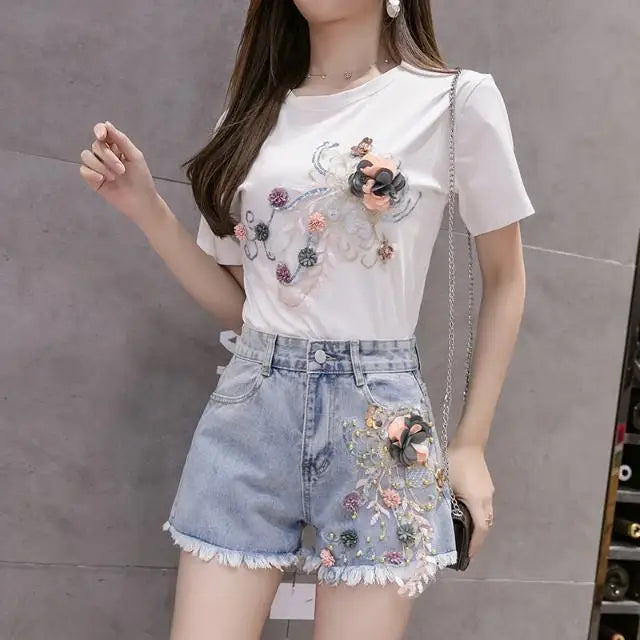 Denim Shorts Women's Latest Summer Outfit Wearing Loose European Fitting Versatile Slim High Waisted Perforated Short Jean Pants - reetell