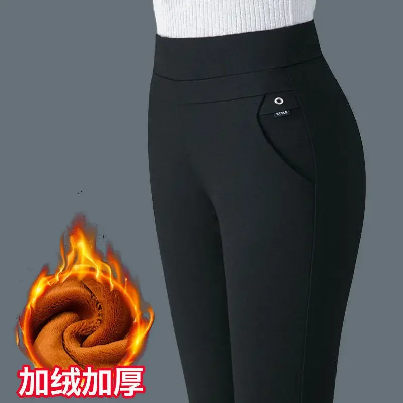 Warm Winter Straight Pants Women's Snow Plush Fleecing Thermal Strench Lady OL Slim Trousers Femail Thick Clothing Leggings - reetell