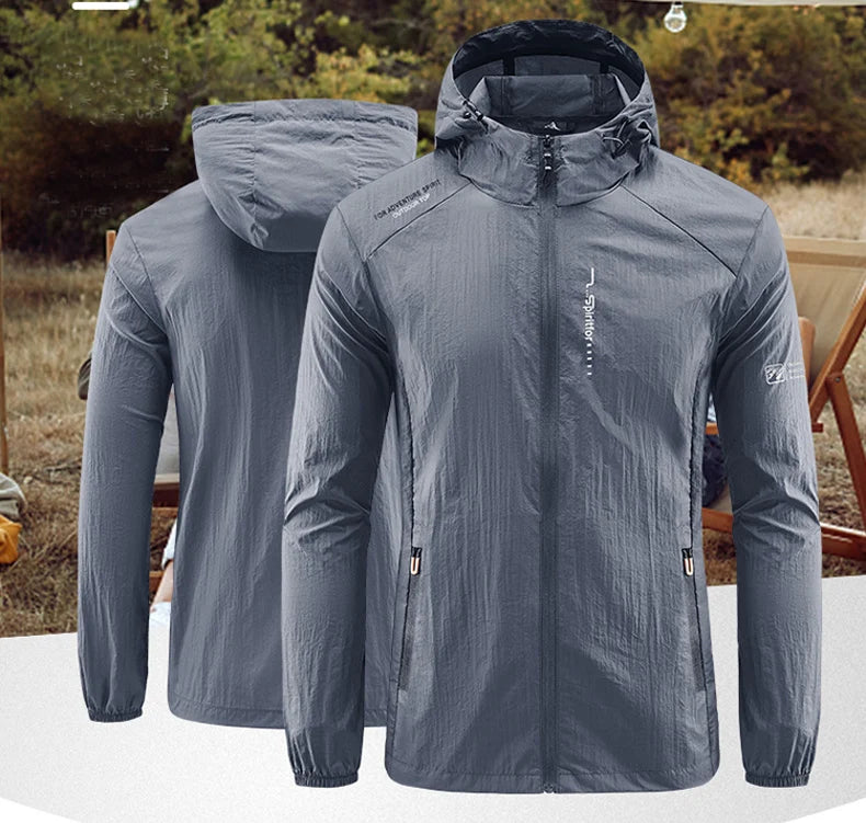 Summer Outdoor Quick Dry Sun-Protective Thin Jacket Men Hiking Fishing Cycling Hooded Gym Sport Windbreaker Ultra Light Coats - reetell