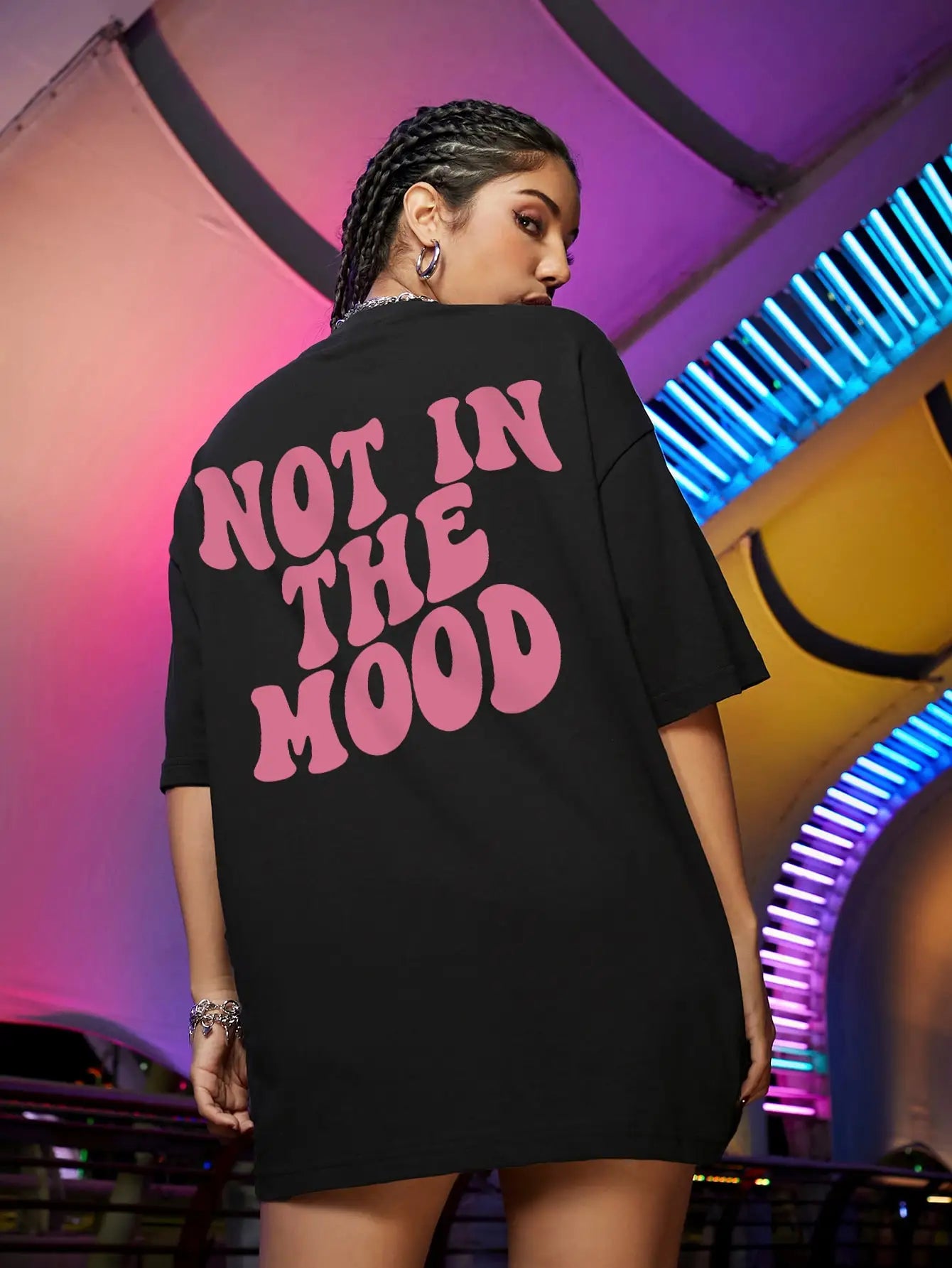 Not In The Mood Pink Letter Print T-Shirts Women Summer Cotton Clothing O-Neck Oversized Short Sleeve Breathable Casual Tshirt - reetell