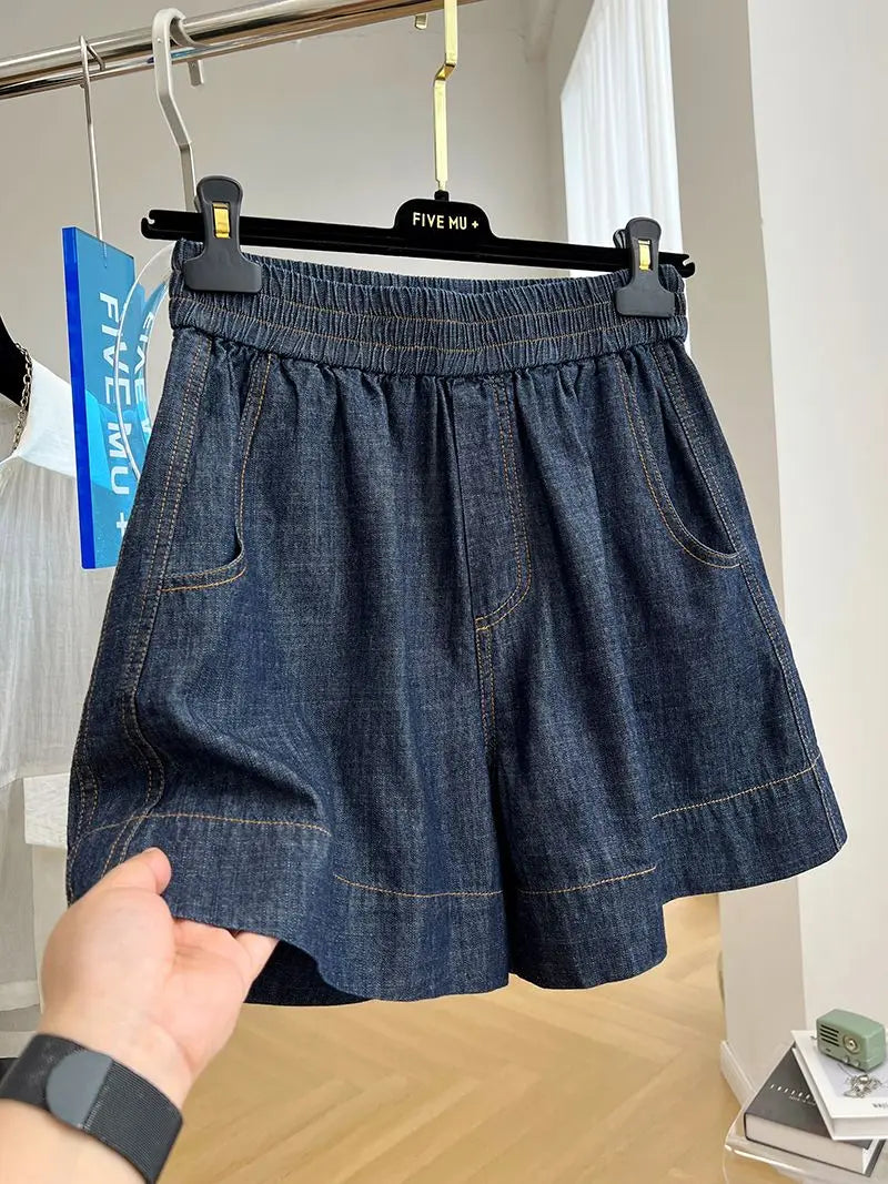 Female Drawstring Shorts Blue Cowboy Woman Light Elegant Temperament Casual Summer Shorts Ladies Streetwear Jean Short Pant Q382 - reetell