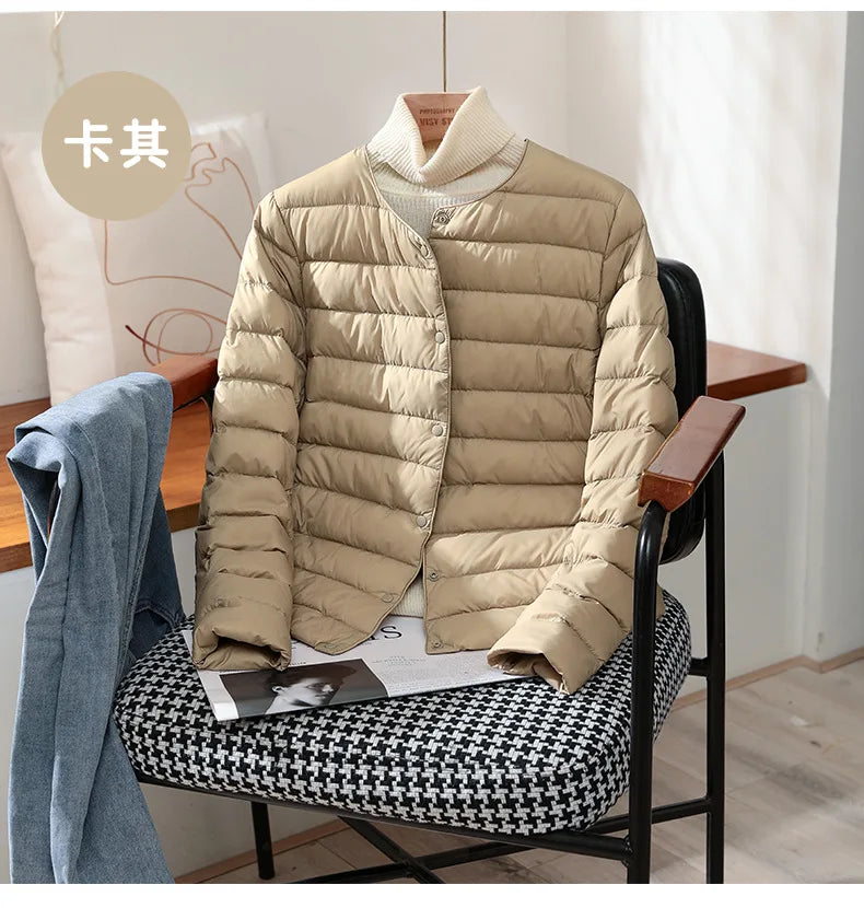 2024 New Arrivals Autumn Winter Warm Women White Duck Down Slim Jackets Female Fashion Ultra Lightweight Packable Puffer Coats - reetell