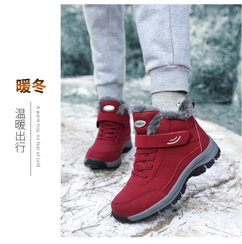 Winter Women Snow Boots Warm Plus Velvet Men Cotton Shoes Windproof Women's Boots Comfortable Casual Shoes Non-slip Hiking Boots - reetell